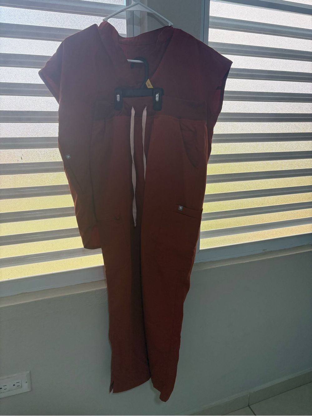 Figs rust Mandarin top and high waisted yola skinny pants